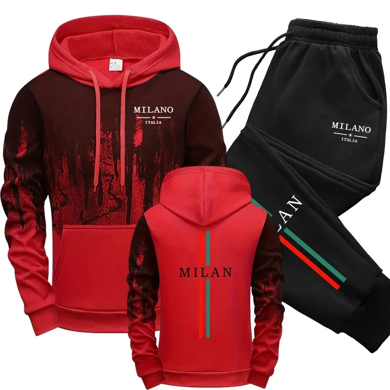 Hot Sales Mens Tracksuit Casual Print Splash-ink Hooded Sweatshirts Sports Jogging Mens Clothing Fashion Single Piece Tops Pants