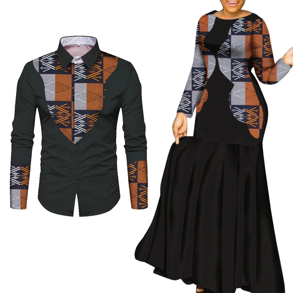African Clothes for Couple African Clothing for Lovers Man's Woman's Long Party Maxi Dress WYQ