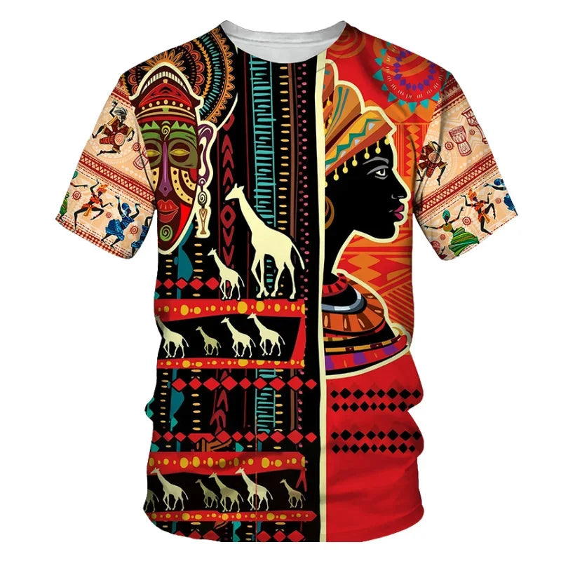African Dance Pattern T-Shirt For Men Women Retro Trend 3D Printed Tee Summer Casual O-Neck Tops Short Sleeve Oversized T Shirts