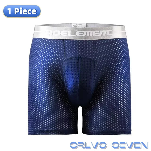 Men's Boxers Shorts Ice Silk Mesh Underwear Cueca Breathable U Convex Pouch Panties Man Middle Long Leg Underpants Large Size