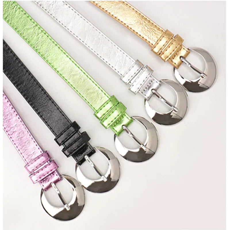 Women's Belt Fashion Trend Personality Design Versatile Jeans Girdle Hip Hop Girl Rose Red Pu Silver Buckle Waistband