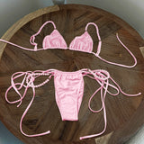 Pink Micro Beads Bandeau Bikini Set