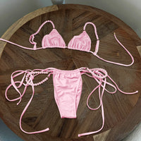 Pink Micro Beads Bandeau Bikini Set