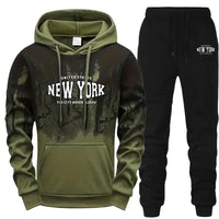 Autumn Winter Mens Tracksuit Casual Printing Splash-ink Hooded Sweatshirts Daily Sports Jogging Clothing Single Piece Tops Pants