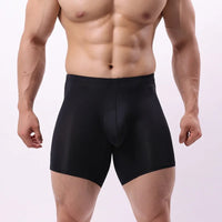 EUR Size Men Long Leg Boxer Shorts Underwear Mid Waist Sexy U Big Pouch Thin Panties Ice Silk Male Breathable Sports Underpants