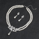 Personality flower Pearl Wedding Necklace Earring