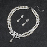 Personality flower Pearl Wedding Necklace Earring