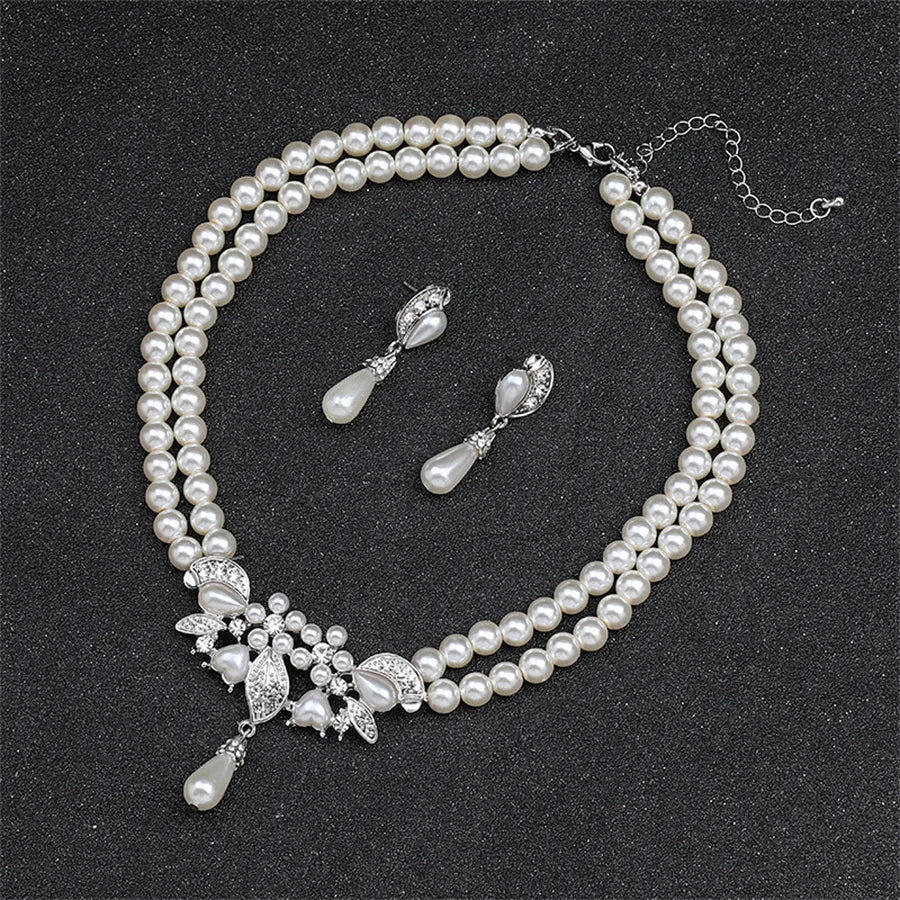 Personality flower Pearl Wedding Necklace Earring