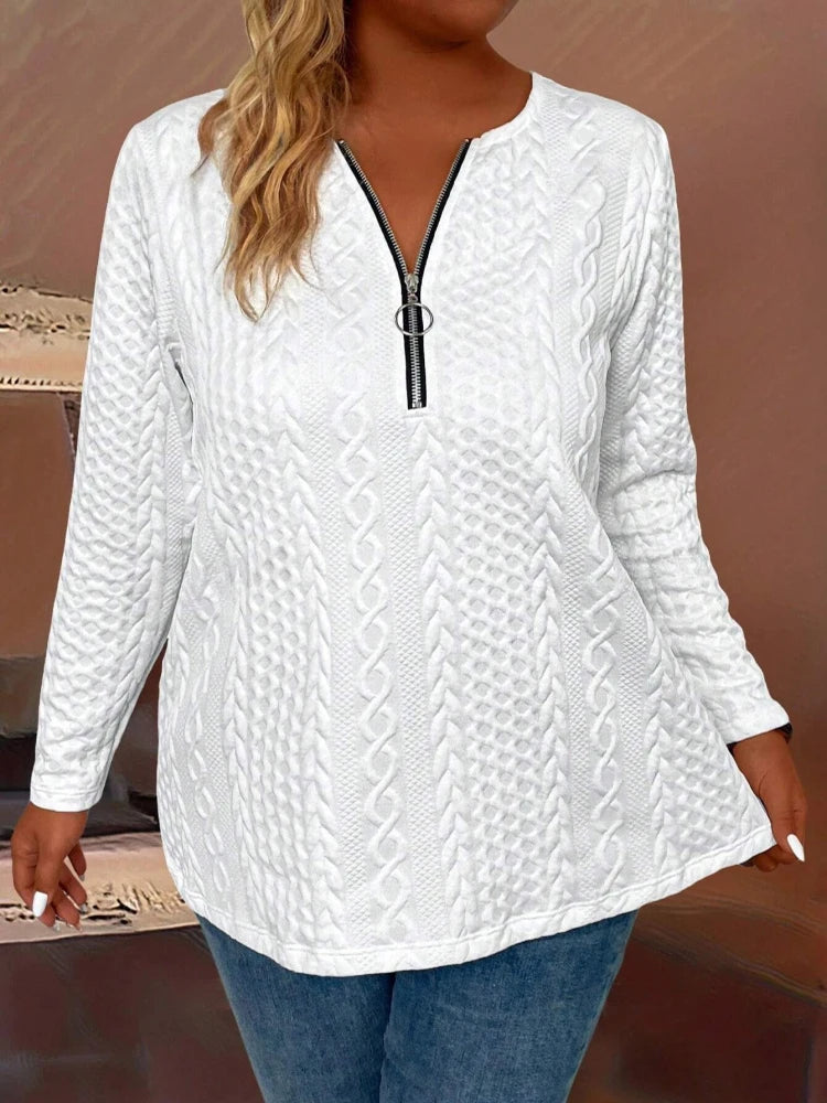 Plus Size Half-Zipper Long Sleeve T-Shirts