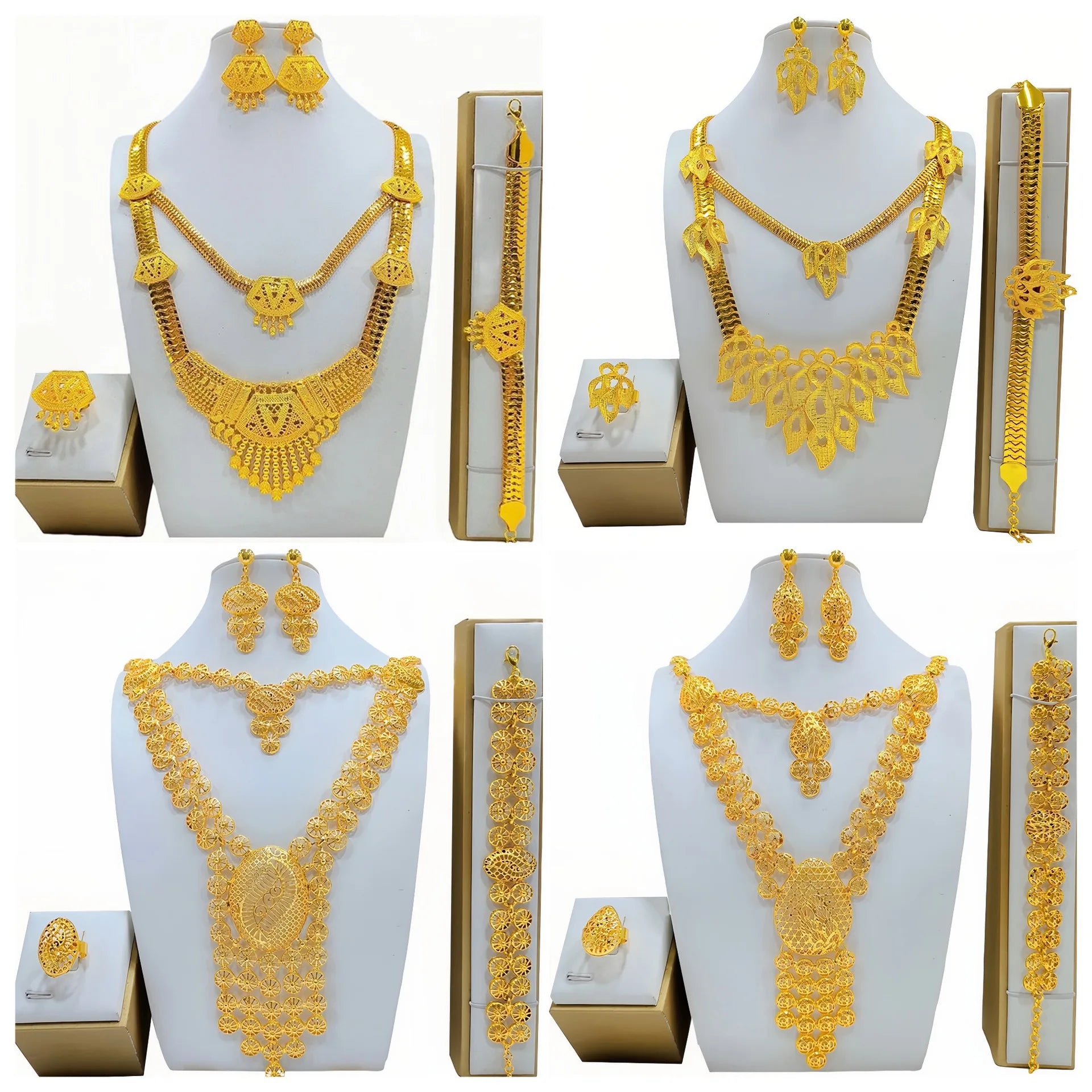 24K real gold  9999 yellow gold Jewelry suit Long Necklace suit Bracelet