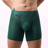 Fashion Ice Silk Underwear Long Leg Boxer Shorts For Man EUR Size Summer Thin Quick Dry Panties Lace Sexy Lengthen Underpants