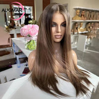 Transparent Chestnut Brown Lace Front Human Wigs