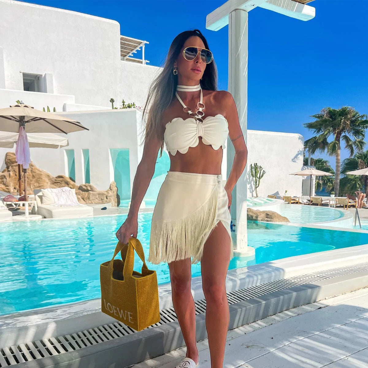 Women Geometry Printed Beach Cover Up