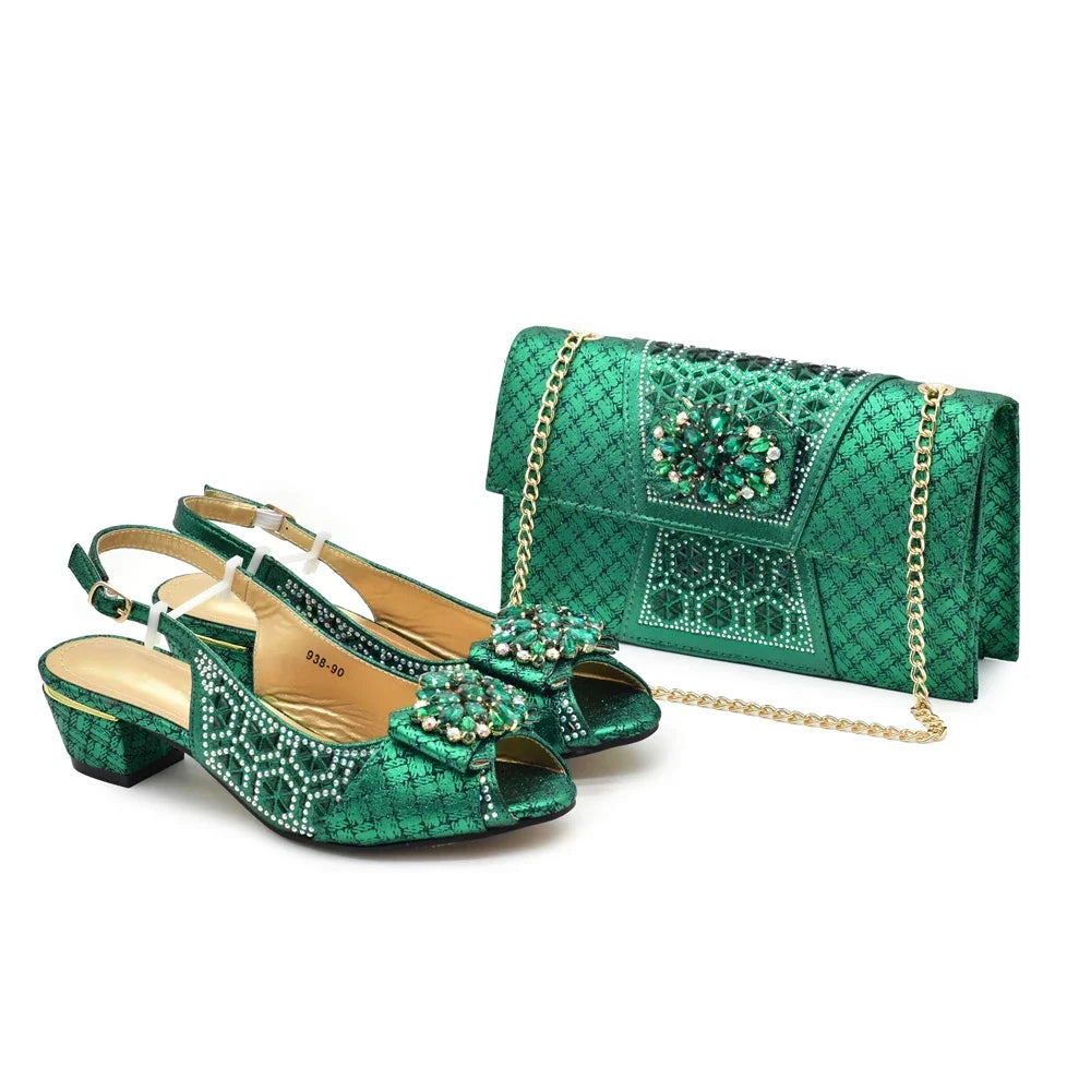 Fashion Italian Shoe and Bag Set with Rhinestone