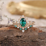 Classic Rose Gold Emerald Pair Ring for Women