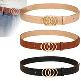 Women's Belt Trend Triple Round Buckle Belt Simple Versatile Youth Belt PU Leather Belt Paired with Jeans Dress Ladies Belts