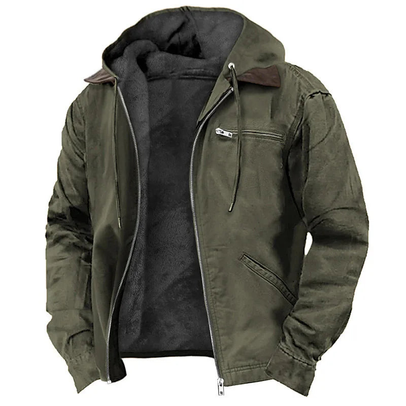 Men's Solid-Color Hooded Cotton Jacket