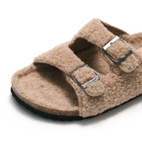 Casual Solid Buckle Sheep Fur Cork Slipper