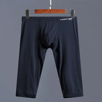 Men's Ice Silk Long Leg Trunk Sexy U Conevx Pouch Boxy Underwear Sports Fitness Running Shorts Pants Extended Knee Length Boxers