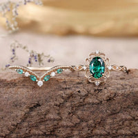 Classic Rose Gold Emerald Pair Ring for Women