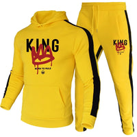 King Mens Tracksuit Print Casual Hooded Sweatshirts 2 Pcs Set Fitness Sports Jogging Mens Clothing Autumn Winter Gym Sportswear