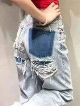 Denim Solid Loose Zipper Fly Wide Leg Pant