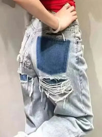 Denim Solid Loose Zipper Fly Wide Leg Pant