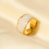 Elegant Ring Enamel Stainless Steel Rings For Women Men Accessories Flower Plant Jewelry Real Gold