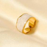 Elegant Ring Enamel Stainless Steel Rings For Women Men Accessories Flower Plant Jewelry Real Gold