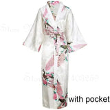 Women Long Robe Peacock Satin Print Nightgown