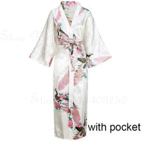 Women Long Robe Peacock Satin Print Nightgown