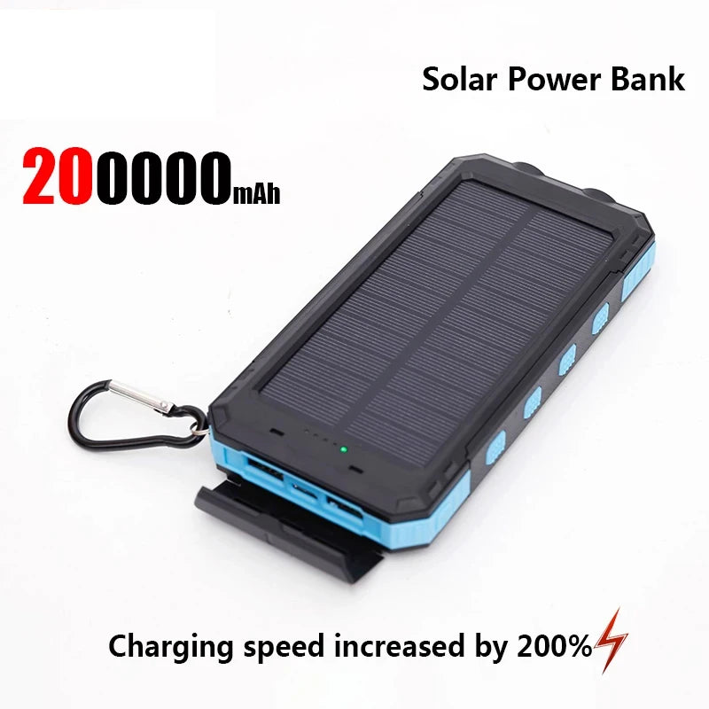 Brand-New 200000mAh Solar Power Bank Portable Large Capacity Charger Compatible with IOS Android USB-A and USB-C Fast Charging