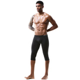 Men's Ice Silk Long Leg Trunk Sexy U Conevx Pouch Boxy Underwear Sports Fitness Running Shorts Pants Extended Knee Length Boxers