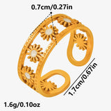 Elegant Ring Enamel Stainless Steel Rings For Women Men Accessories Flower Plant Jewelry Real Gold