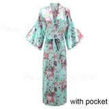 Women Long Robe Peacock Satin Print Nightgown