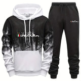 Fashion Mens Tracksuit Print Splash-ink Sweatshirt Sweatpants 2 Pcs Sets Sports Jogging Mens Clothing Casual Hoodies Sportswear