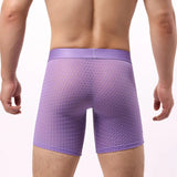 Fashion Ice Silk Underwear Long Leg Boxer Shorts For Man EUR Size Summer Thin Quick Dry Panties Lace Sexy Lengthen Underpants