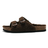 Casual Solid Buckle Sheep Fur Cork Slipper