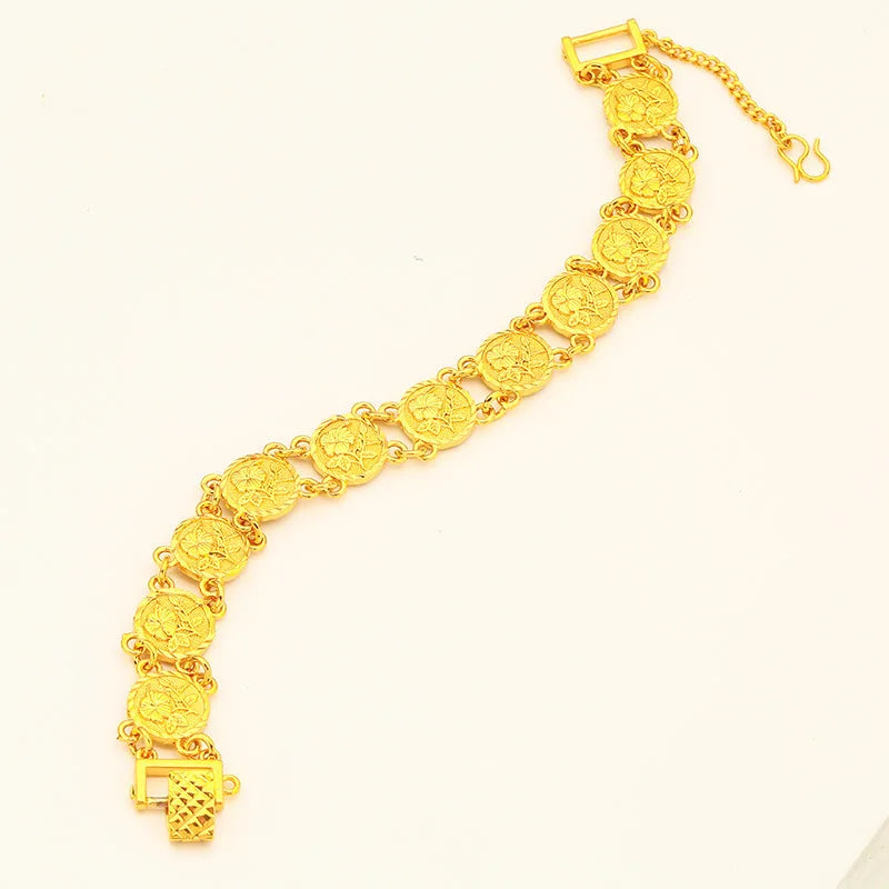 24K Gold Rose Bracelet AU999 Pure Gold 3D blooming rose design