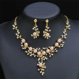 Personality flower Pearl Wedding Necklace Earring