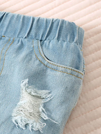 3 Pcs Leopard Bow Top+Blue Jeans+Headband Set