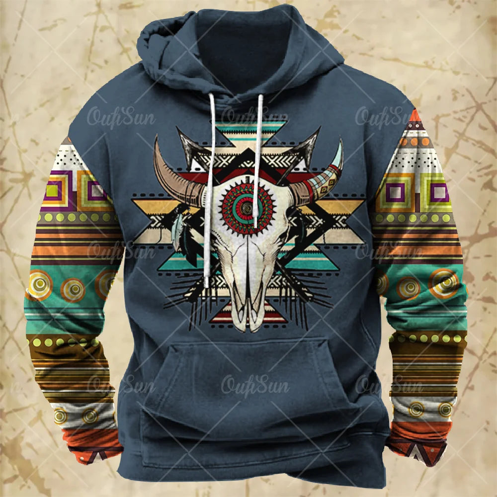 Men Hooded Vintage Print  Sweatshirt