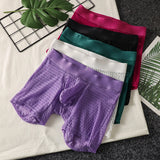 Fashion Ice Silk Underwear Long Leg Boxer Shorts For Man EUR Size Summer Thin Quick Dry Panties Lace Sexy Lengthen Underpants