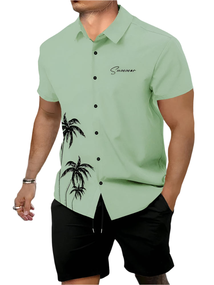 Tropical Letter Print Shorts Suit