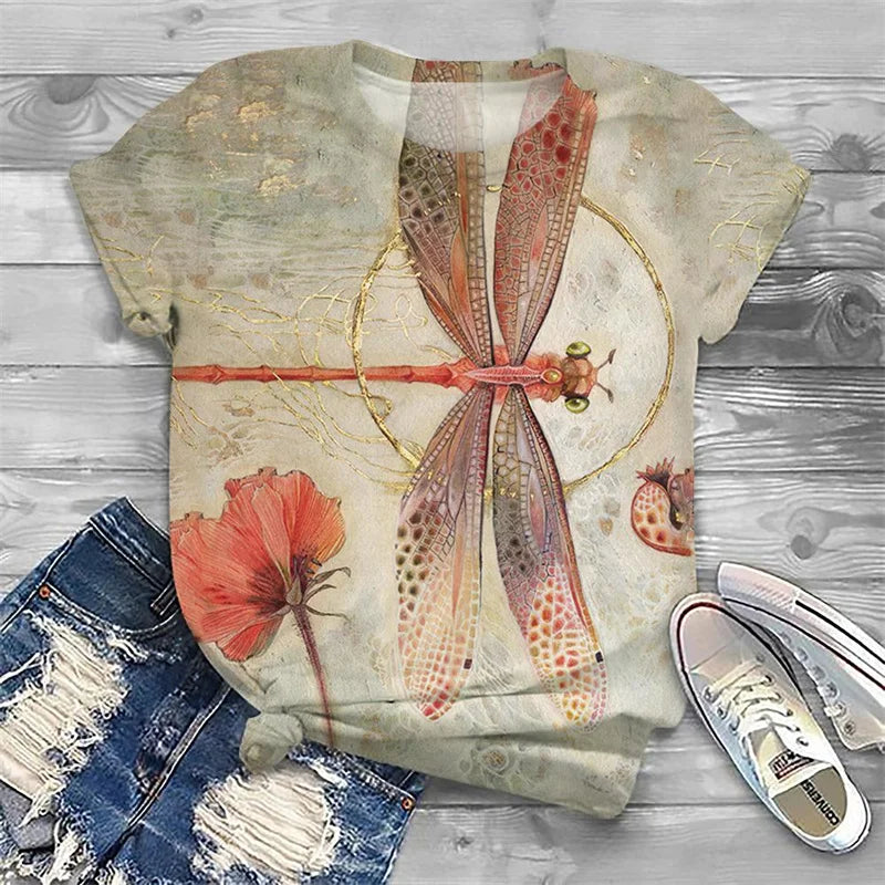 Summer Vintage Butterfly Pattern T-Shirt For Women