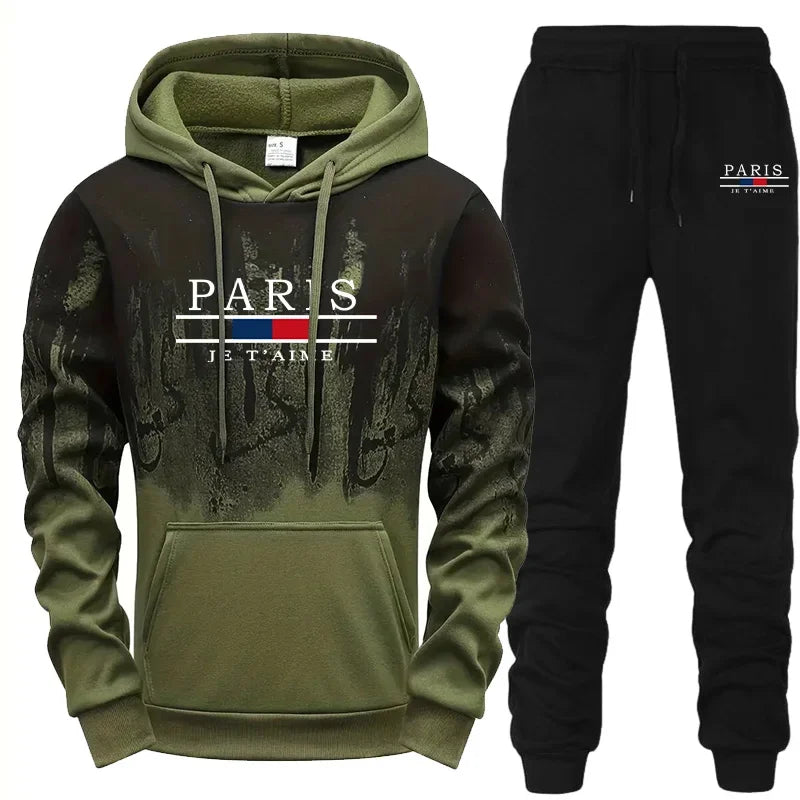 2025 New Mens Tracksuit Casual Printing Splash-ink Hooded Sweatshirts Daily Sports Jogging Mens Clothing Single Piece Tops Pants