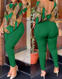 Summer Tie Dye Print Twisted Backless Top & Pants Set