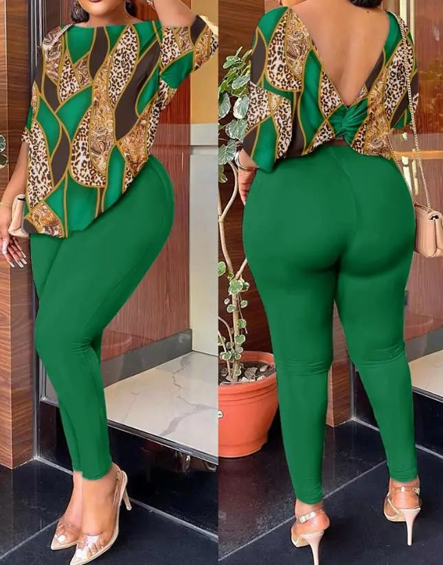 Summer Tie Dye Print Twisted Backless Top & Pants Set