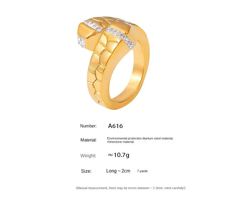 Elegant Rhinestones Rings For Women Stainless Steel No Rusted 18K