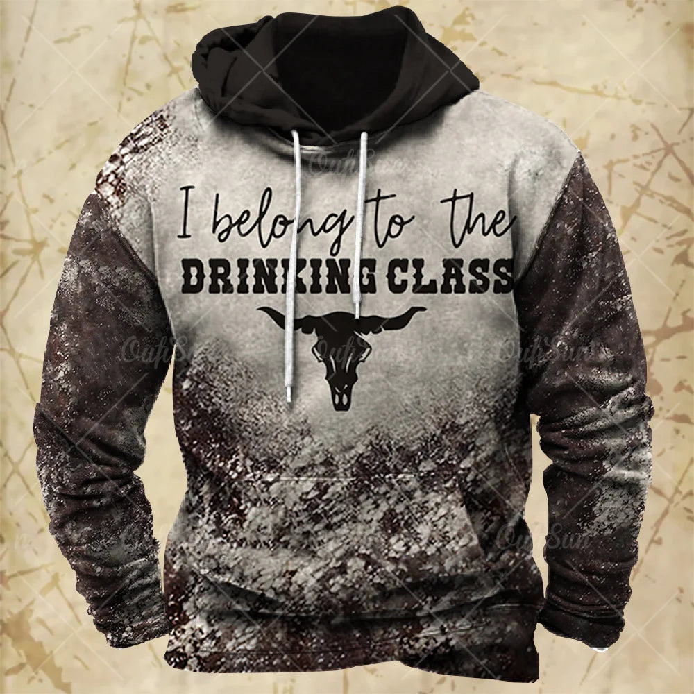 Men Hooded Vintage Print  Sweatshirt